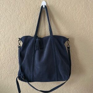 Large blue suede tote by Moda Luxe. NWOT